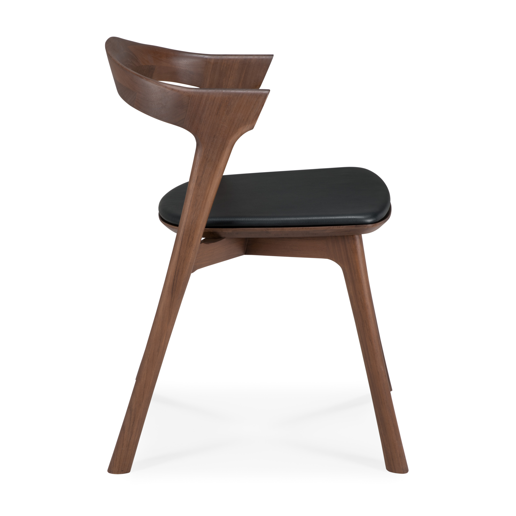 Bok stoel  bruin teak gelakt zwart leer