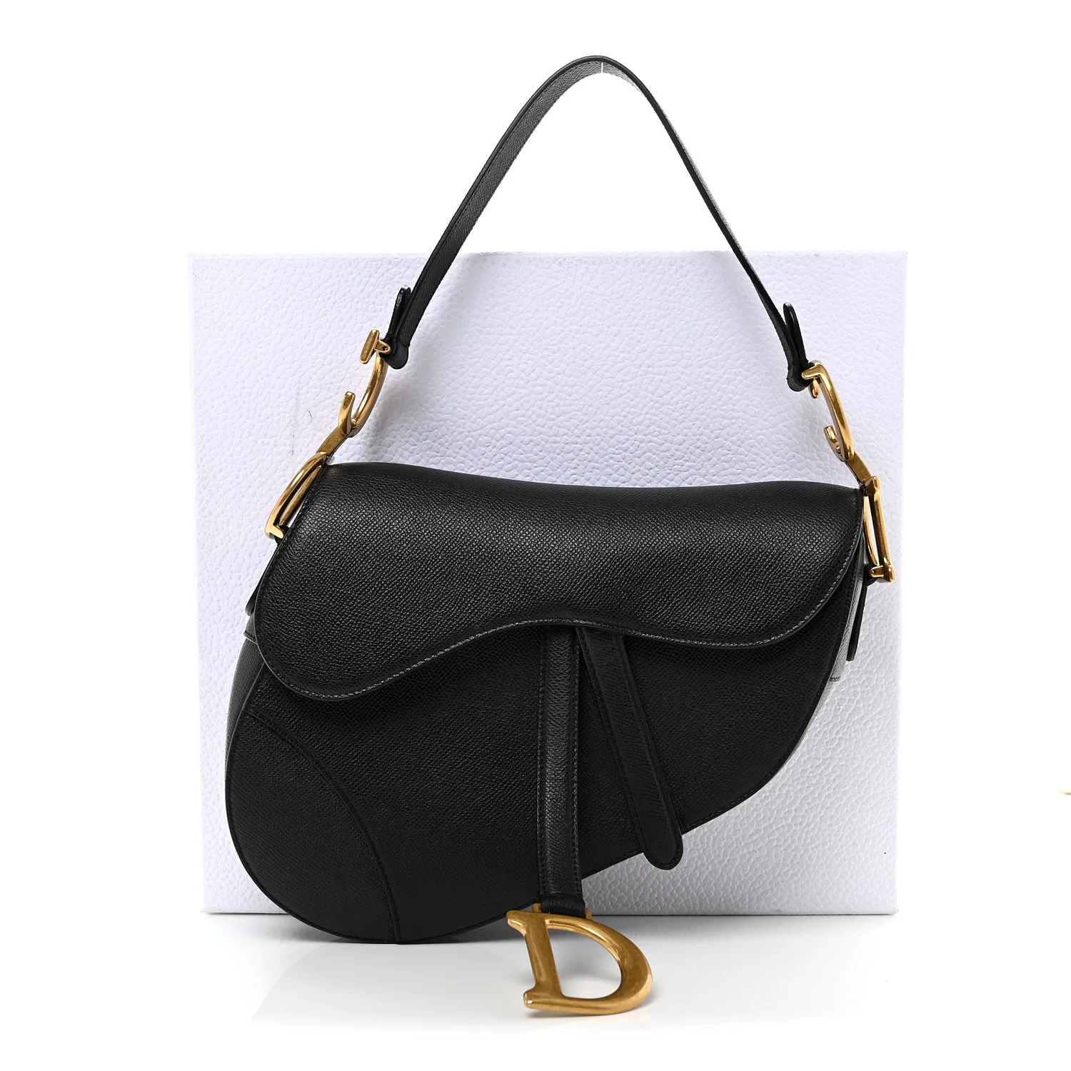 Grained Calfskin Saddle Bag Black - Top Club