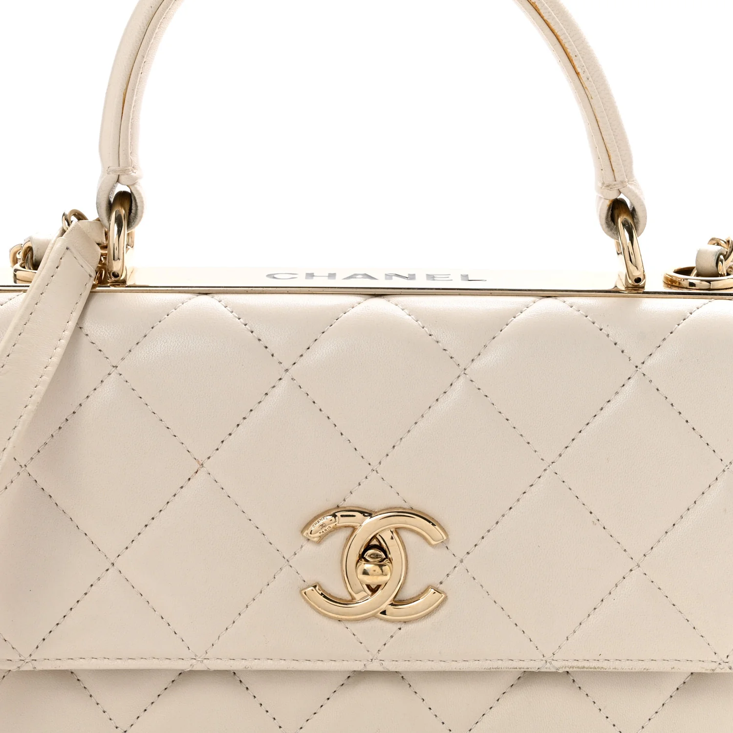Lambskin Quilted Small Trendy CC Dual Handle Flap Bag White - Top Club