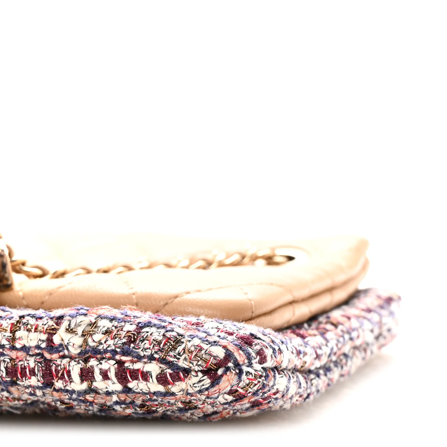 Tweed Lambskin Quilted Pouch Beige Multicolor - Top Club