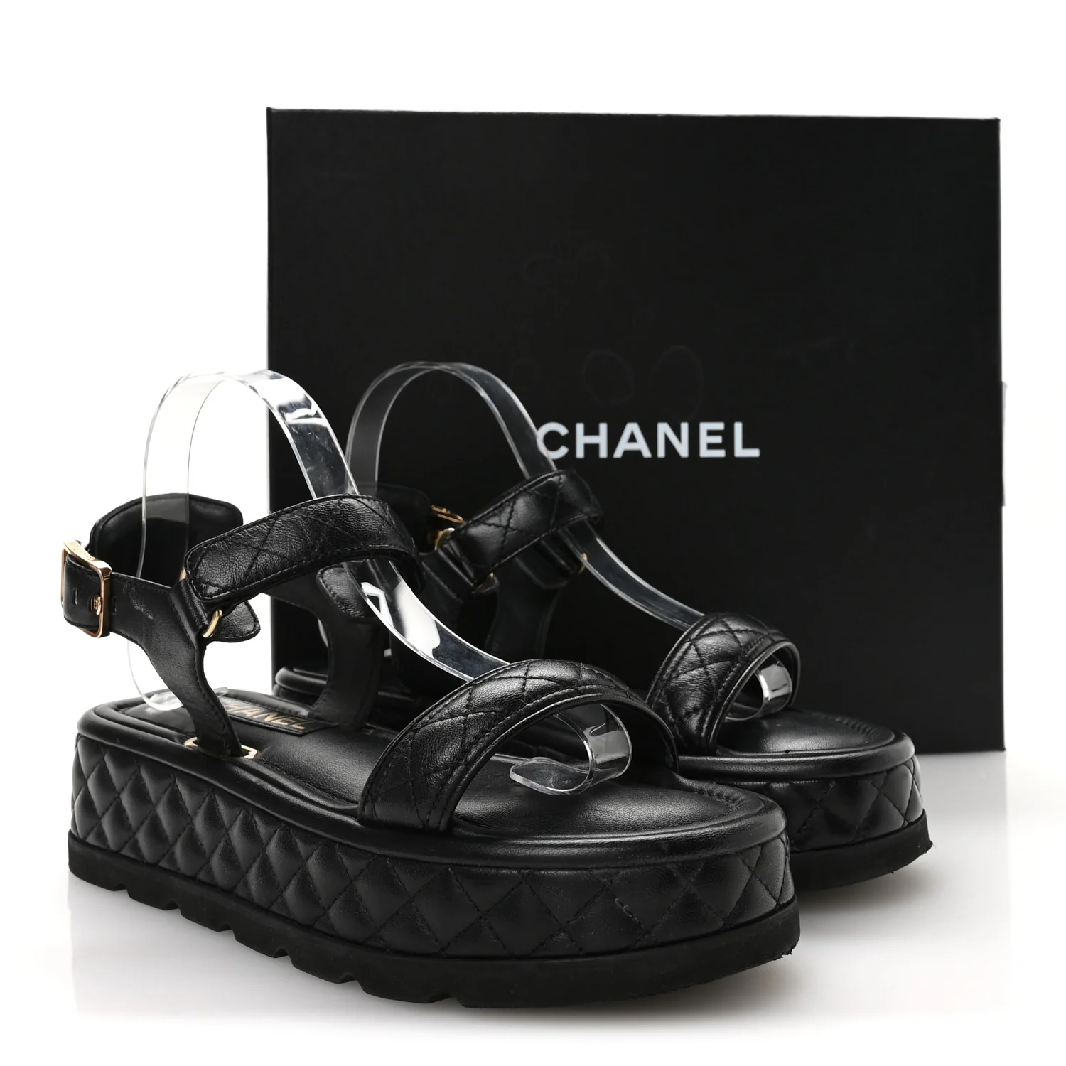 Lambskin Quilted Platform Sandals 38 Black - Top Club