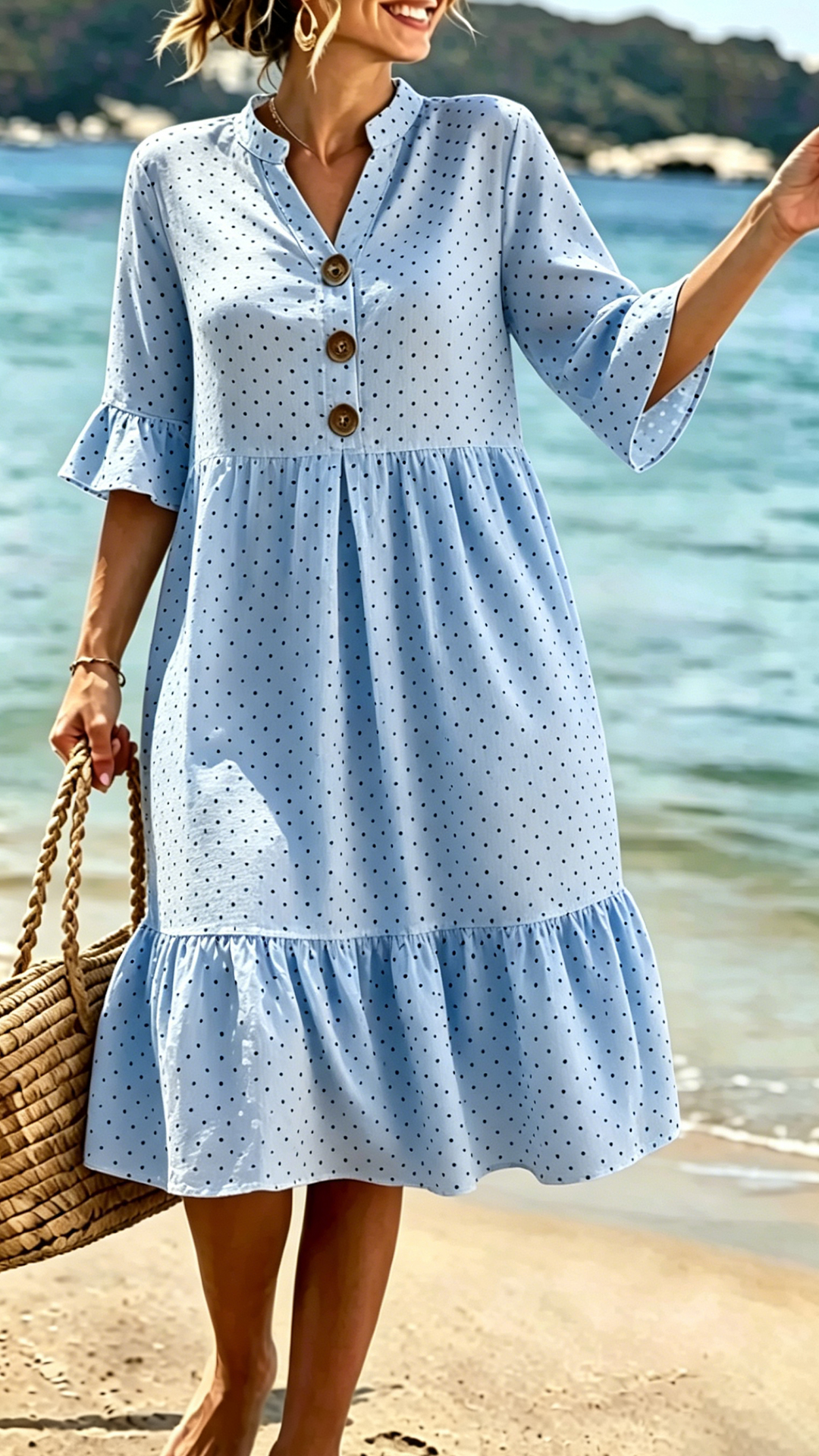 Women's Cotton-Blend Polka Dot Ruffle Hem Dress - Nordfashionstorm - Women's Clothing, Fashion for You - Nordfashionstorm.com