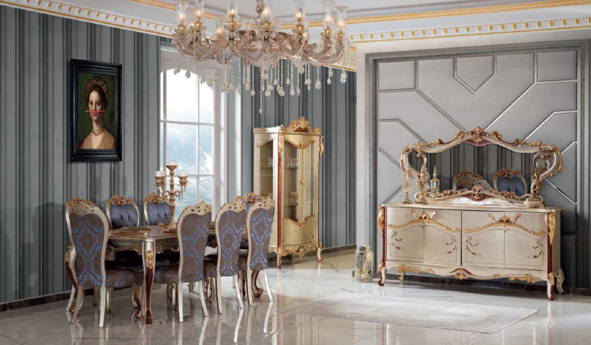 Luxury baroque display cabinet silver / brown / gold - handmade solid wood display cabinet with 2 doors - magnificent baroque furniture