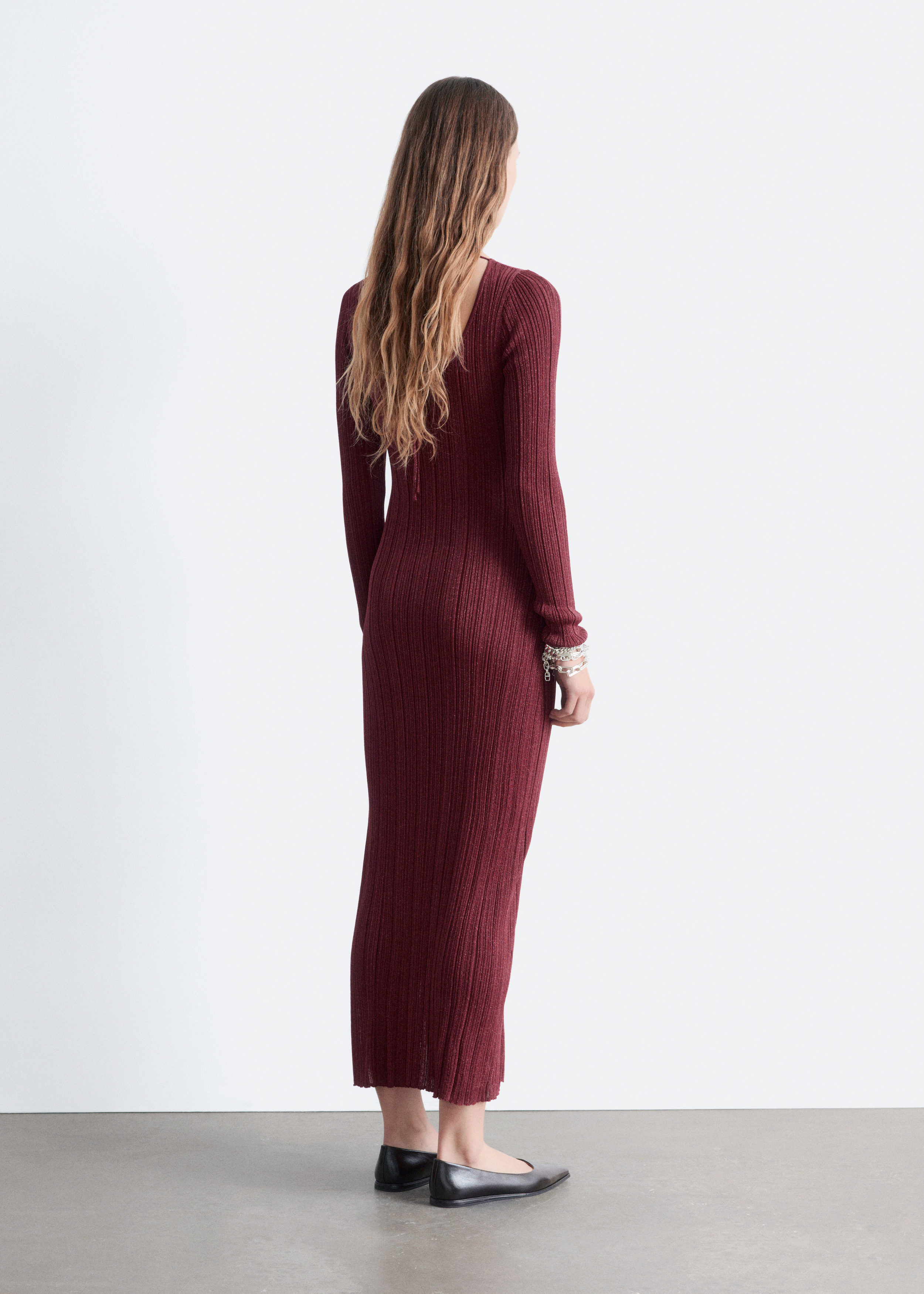 & Other Stories LONG-SLEEVE RIB-KNIT MIDI DRESS