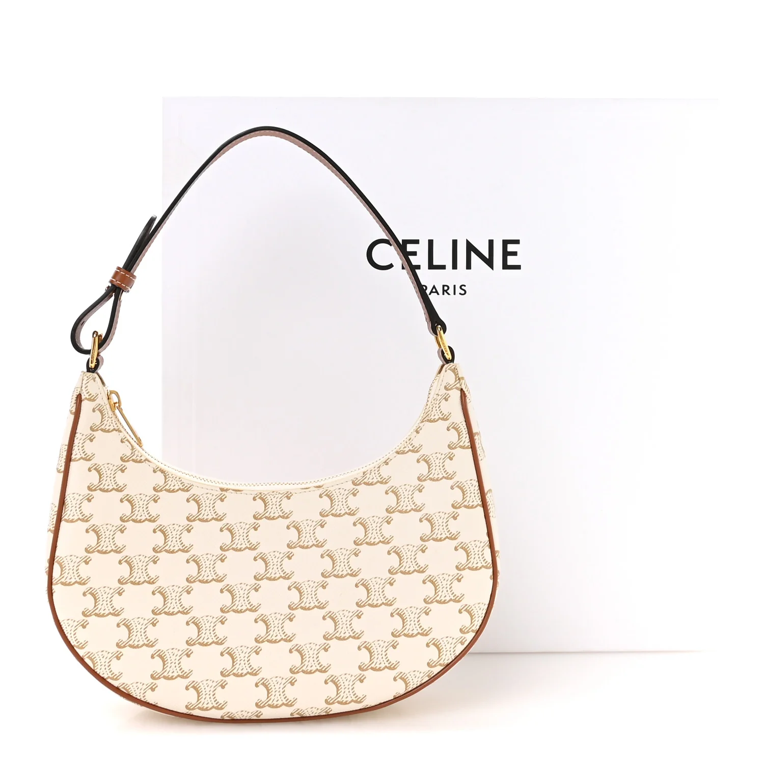 Canvas Calfskin Ava Triomphe Shoulder Bag White - Top Club