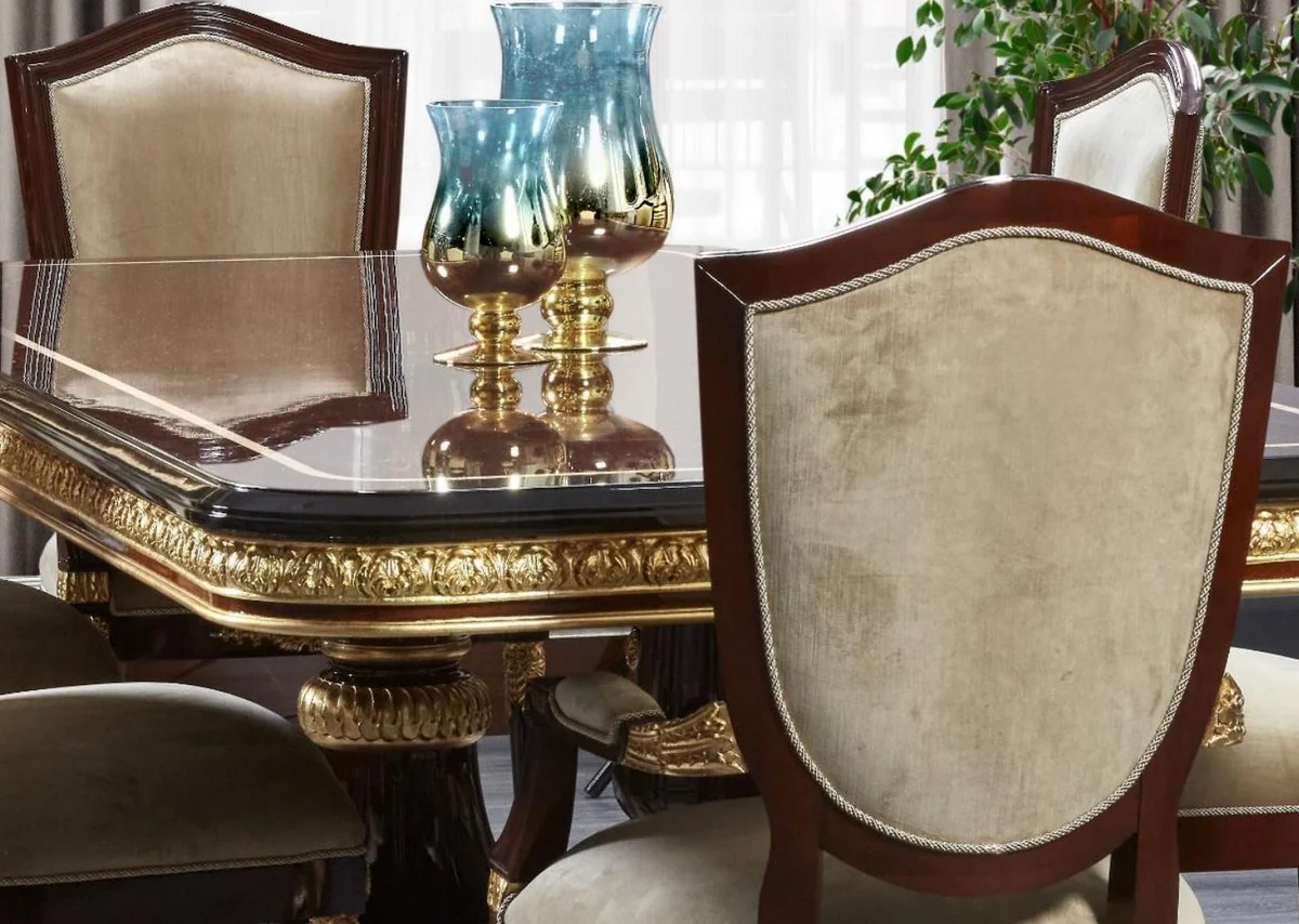 Luxury Baroque Dining Table Dark Brown / Gold - Handmade Solid Wood Dining Room Table - Luxury Dining Room Furniture in Baroque Style - Baroque Furniture - Baroque Furnishings