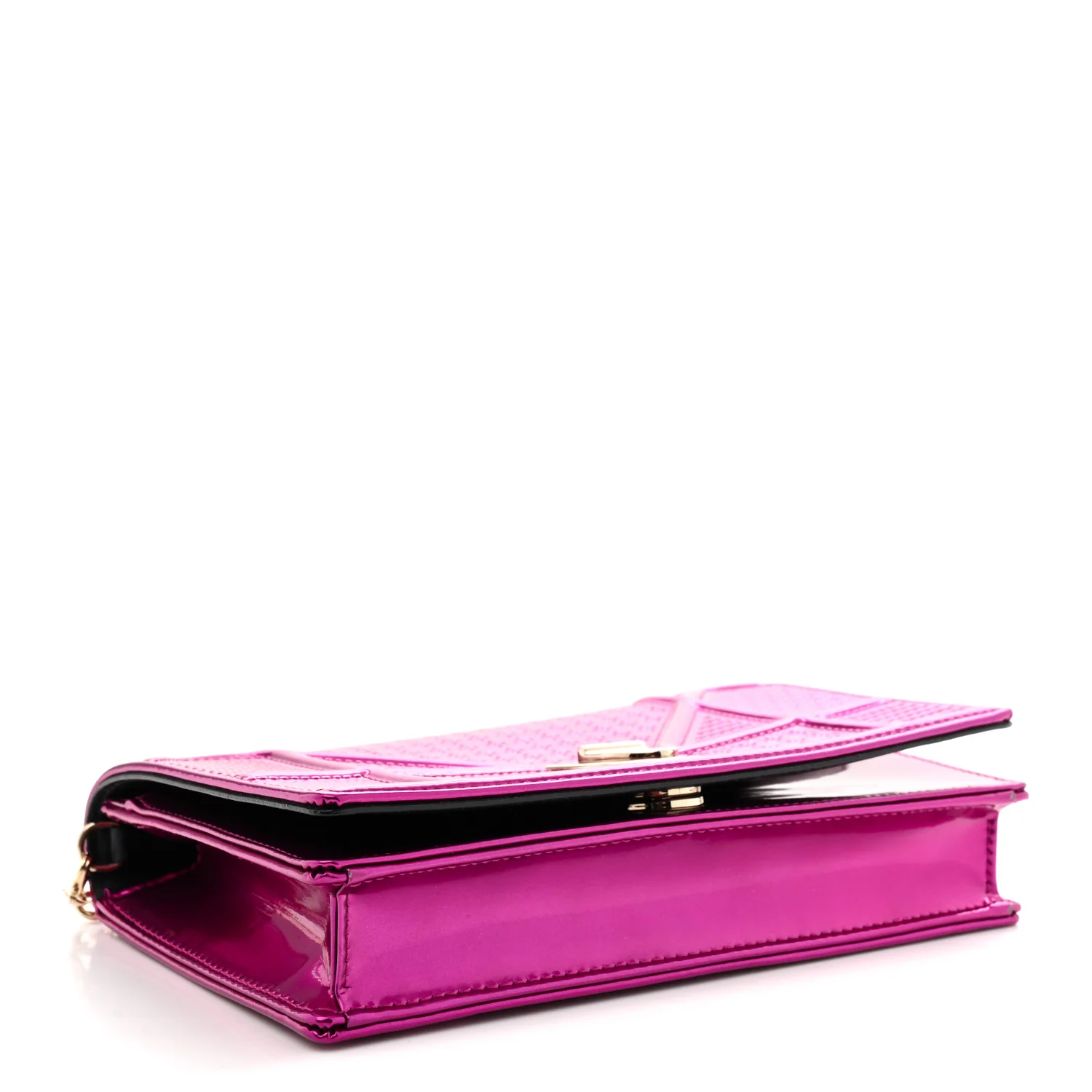 Metallic Patent Micro-Cannage Diorama Wallet on Chain Pouch Pink - Top Club