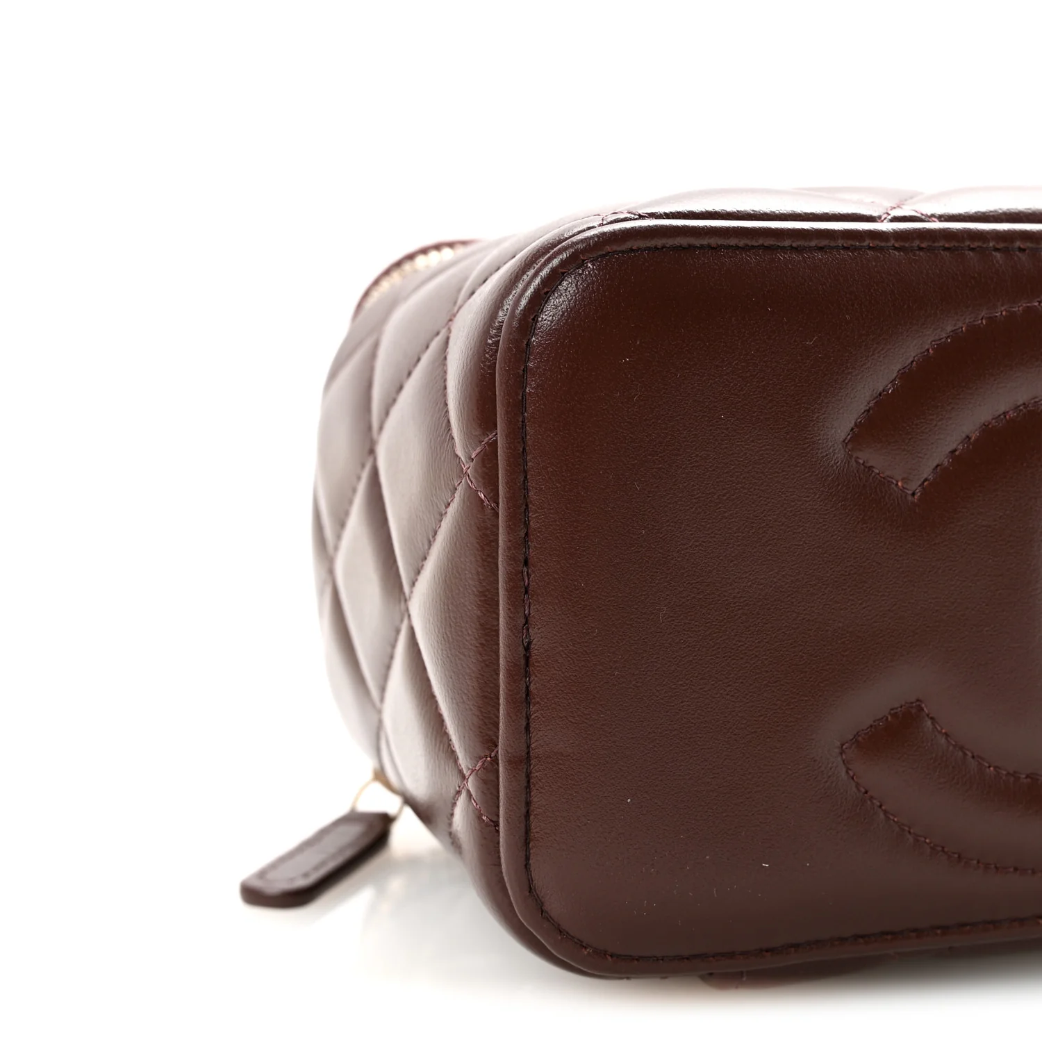 Lambskin Quilted Small Top Handle Vanity Case With Chain Dark Brown - Top Club