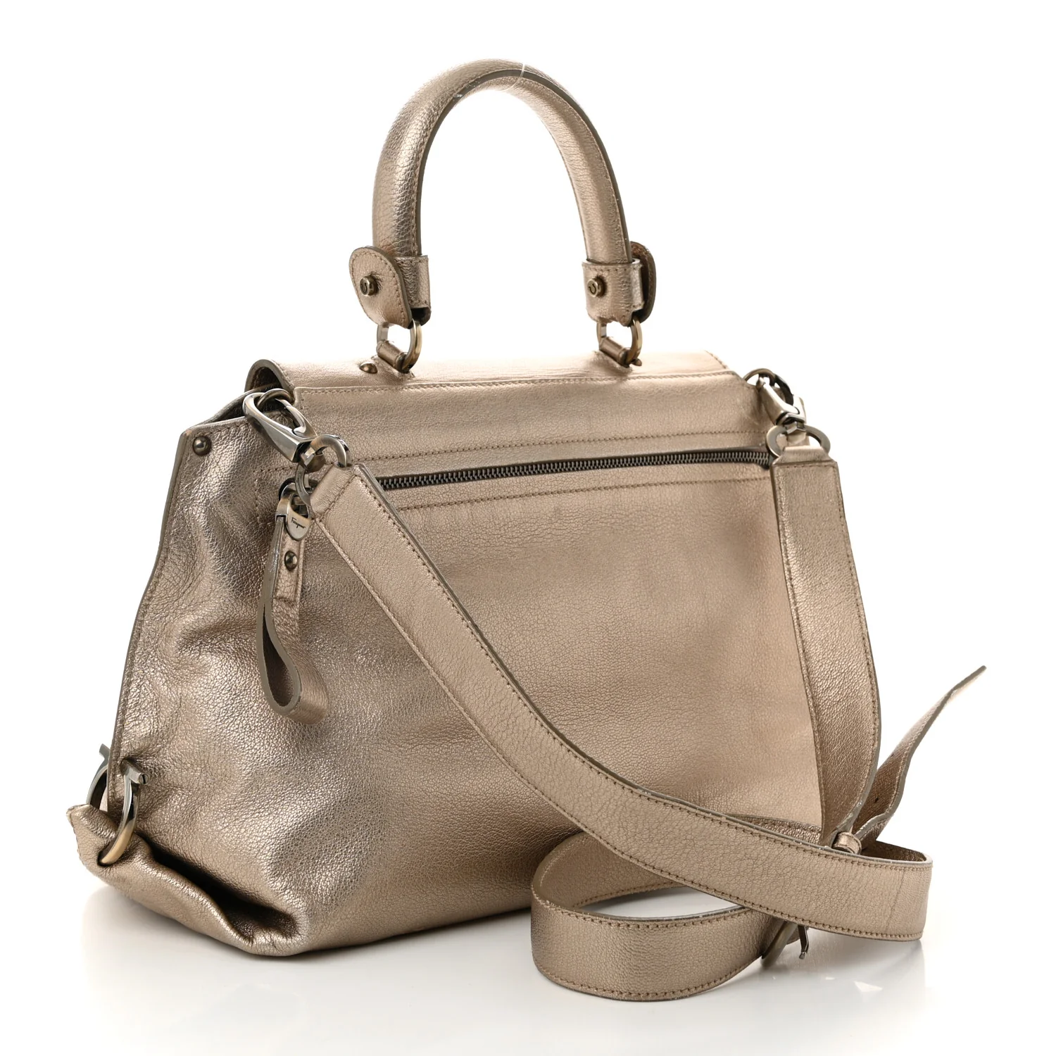 Metallic Grained Calfskin Medium Sofia Satchel Gold - Top Club