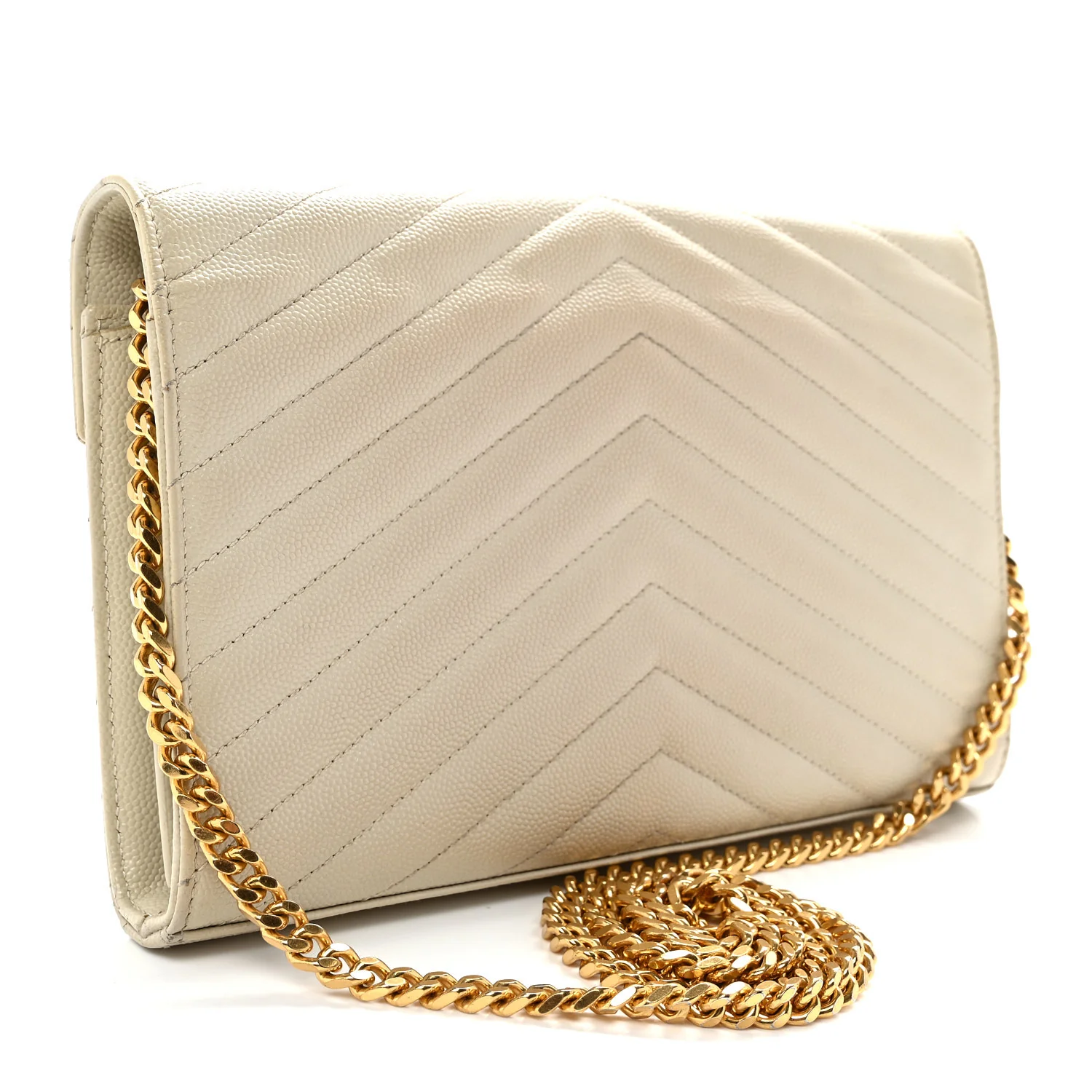 Grain De Poudre Matelasse Chevron Monogram Chain Wallet Crema Soft - Top Club
