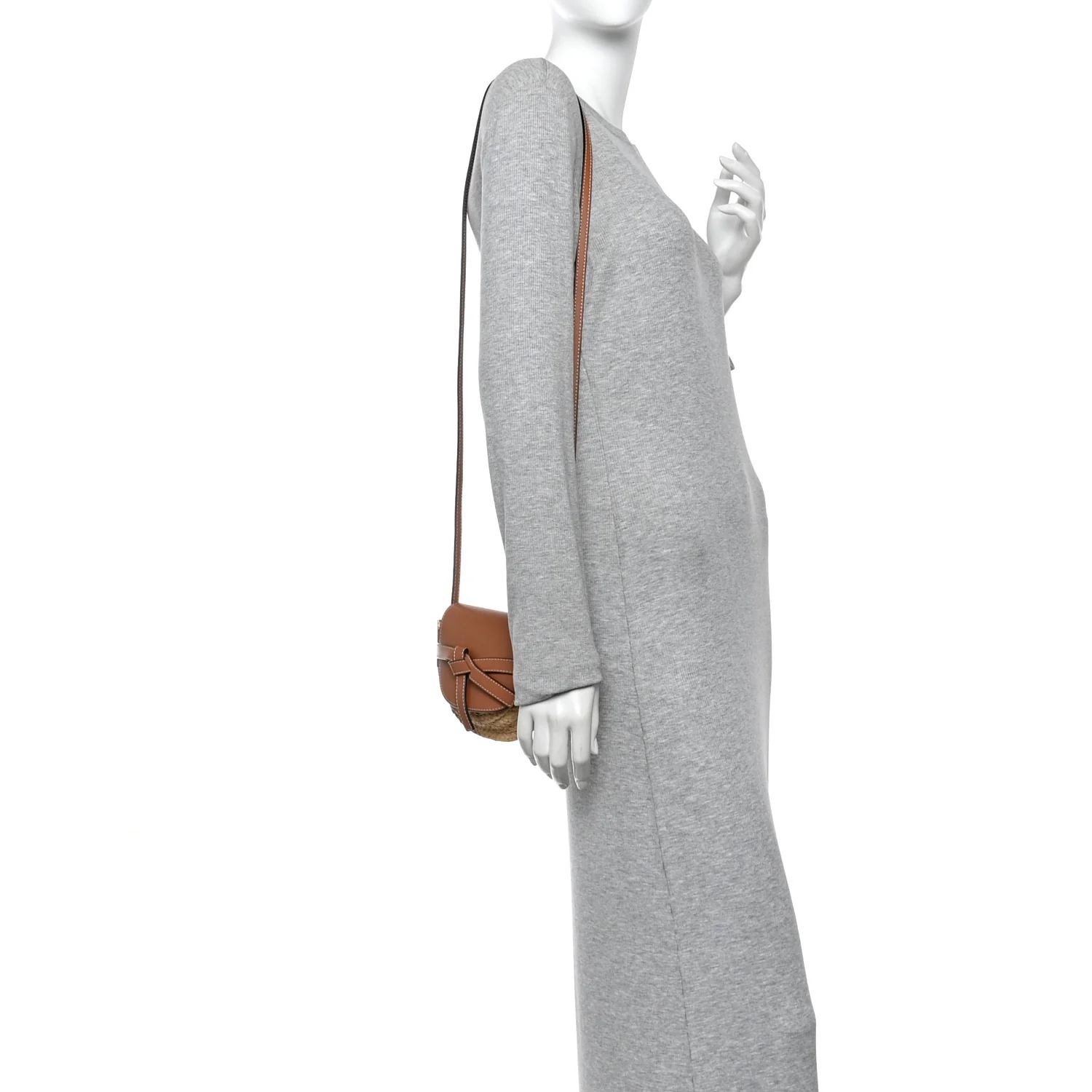 Calfskin Raffia Mini Gate Crossbody Bag Natural Tan