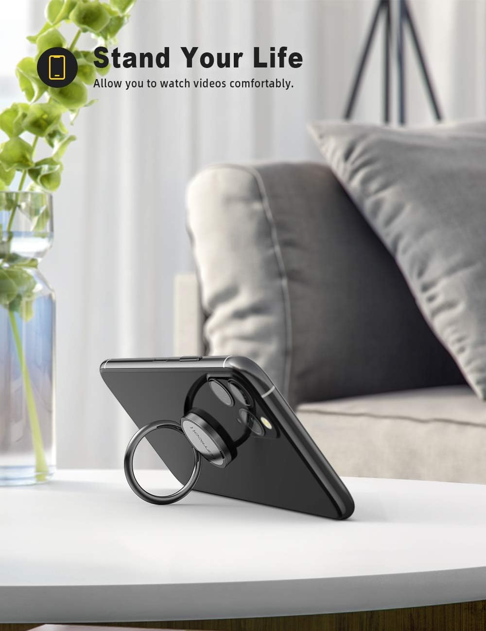 Lamicall Phone Ring Holder - [Upgraded Zinc Alloy] Finger Ring Grip Stand| Matte Black Cell Phone Grip Stand Kickstand for iPhone 17 16 15 Pro Max Air, Androids, Smartphone Accessories