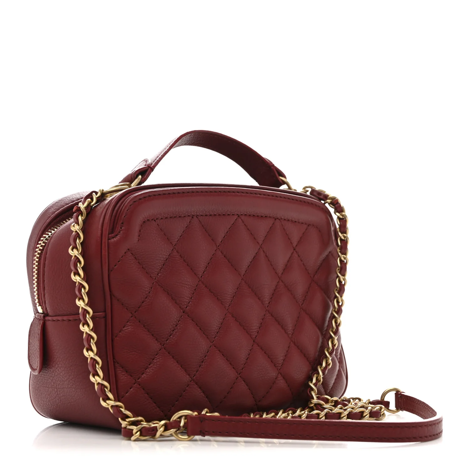 Calfskin Quilted CC Small Vanity Case Dark Red - Top Club