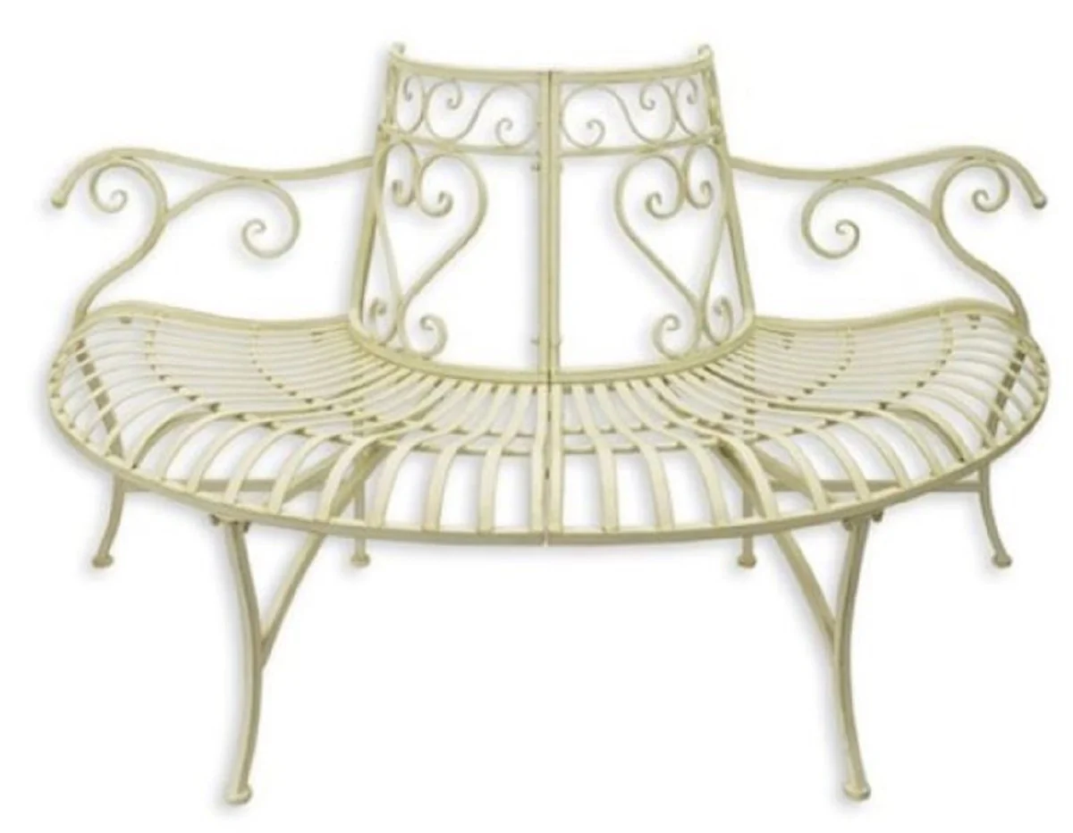 Art Nouveau tree bench white 146 x 75.5 x H. 81.7 cm - Semicircular metal garden bench