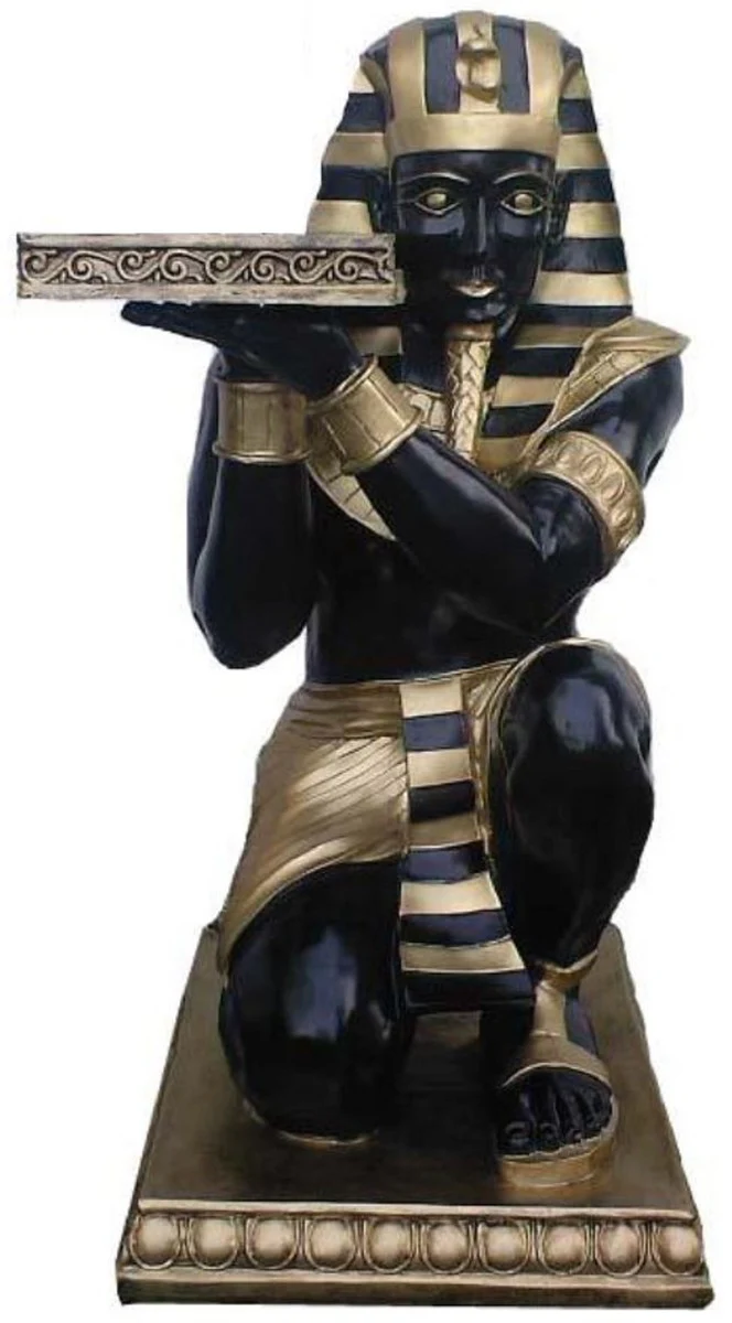 Decorative sculpture Egyptian Pharaoh black / gold 42 x 54 x H. 90 cm - weatherproof Egyptian decorative figure with tray - living room garden patio side table