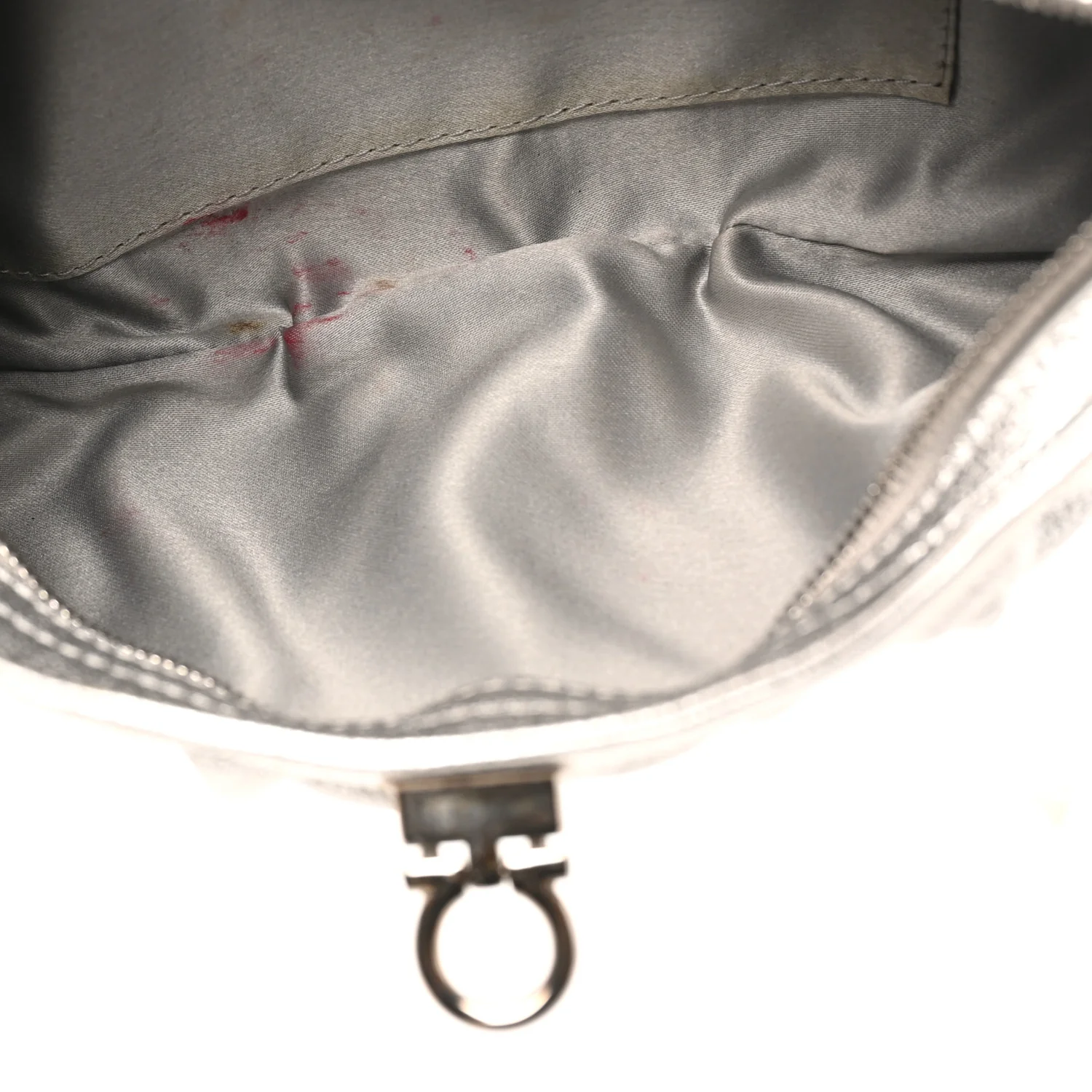 Metallic Calfskin Small Gancini Clutch Silver - Top Club