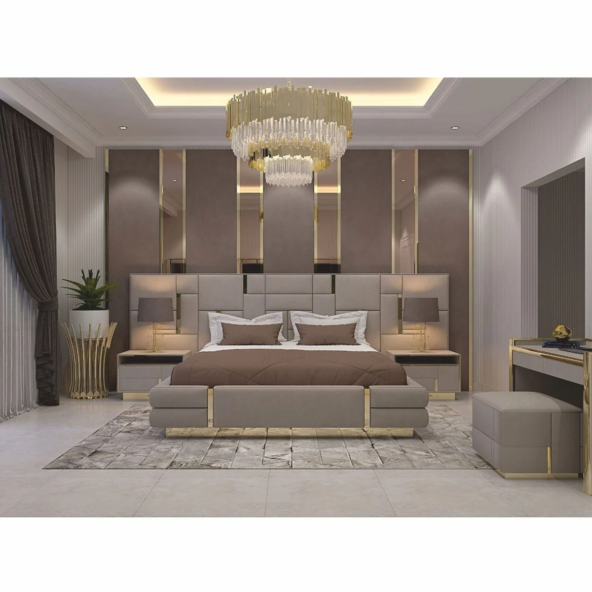 Luxury Bedside Table Gray / Gold 65 cm - Luxury Hotel & Bedroom Furniture
