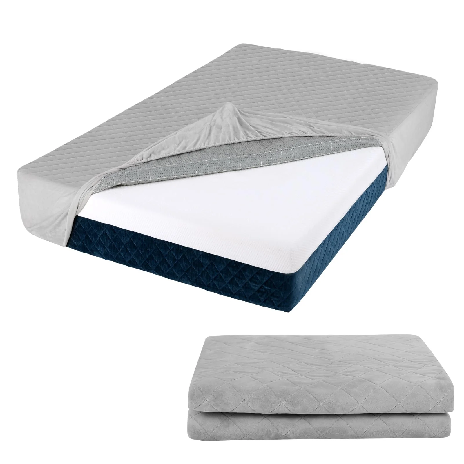 BEFOUNDLOVELY Mattress Topper Cover, Soft Velvet Mattress Protector with Deep Pockets, Elastic Sides & Anti-Slip Bottom