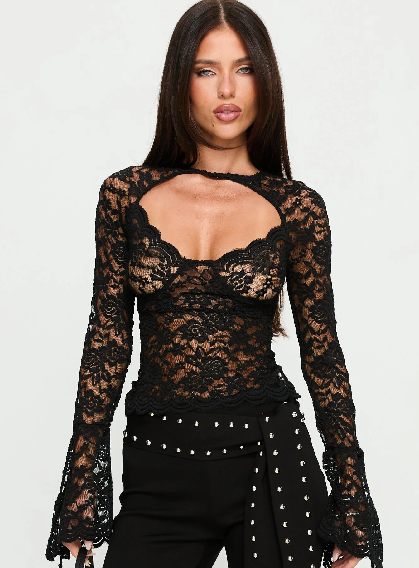 Karmel Lace Long Sleeve Top Black