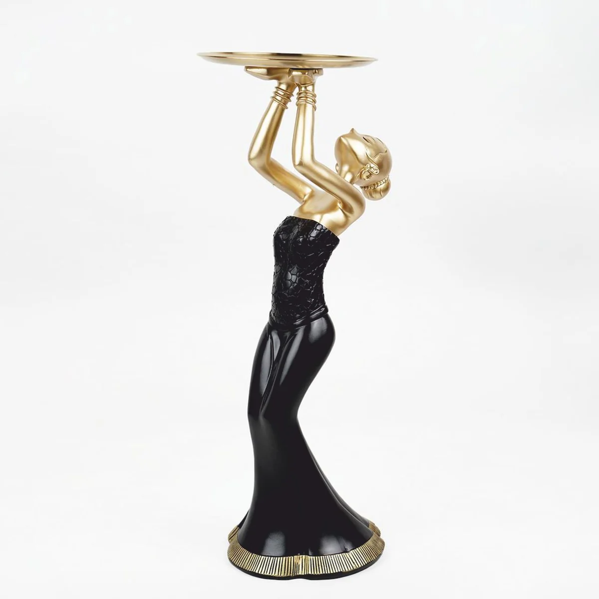 Deco figure lady with tray black / gold H. 85 cm - Deco sculpture