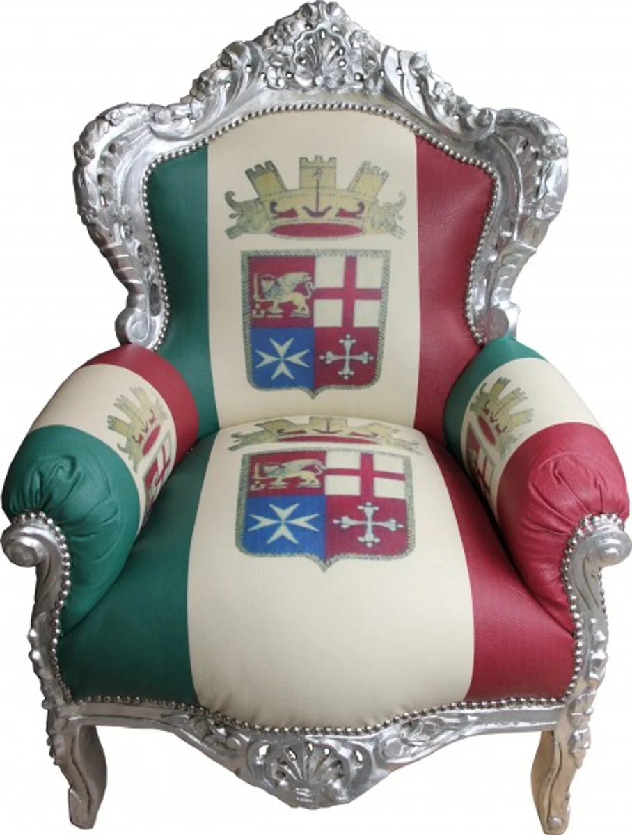 Baroque armchair King Italy / silver - antique style furniture - unique
