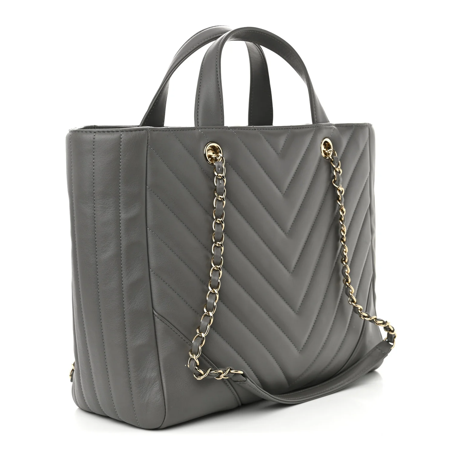 Calfskin Chevron Quilted Statement Shopping Tote Grey - Top Club