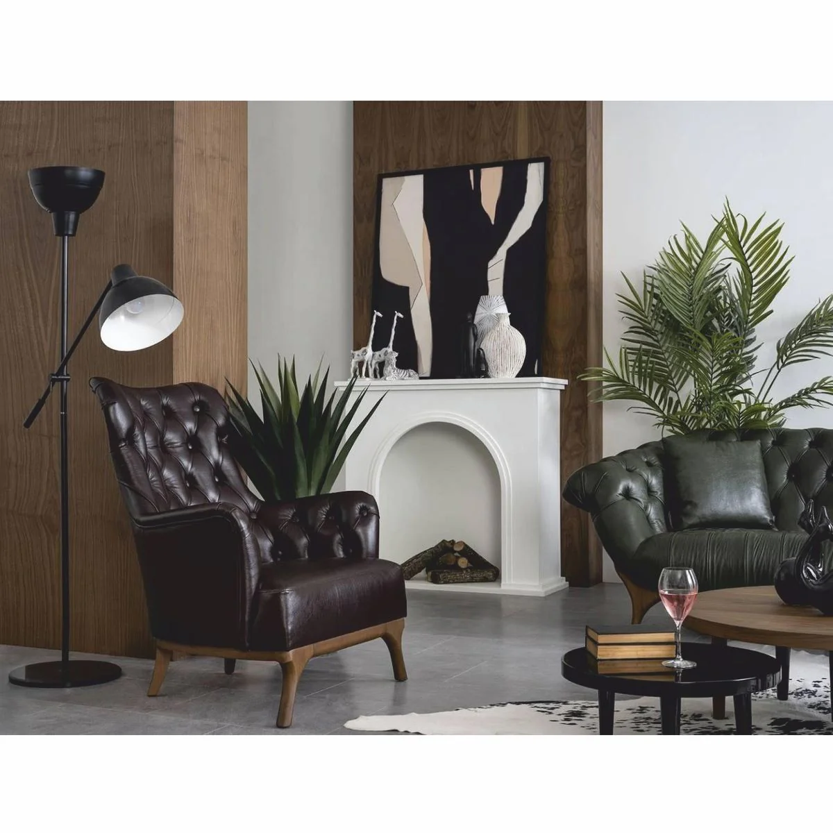 Luxury Chesterfield genuine leather armchair dark brown / brown - genuine leather furniture