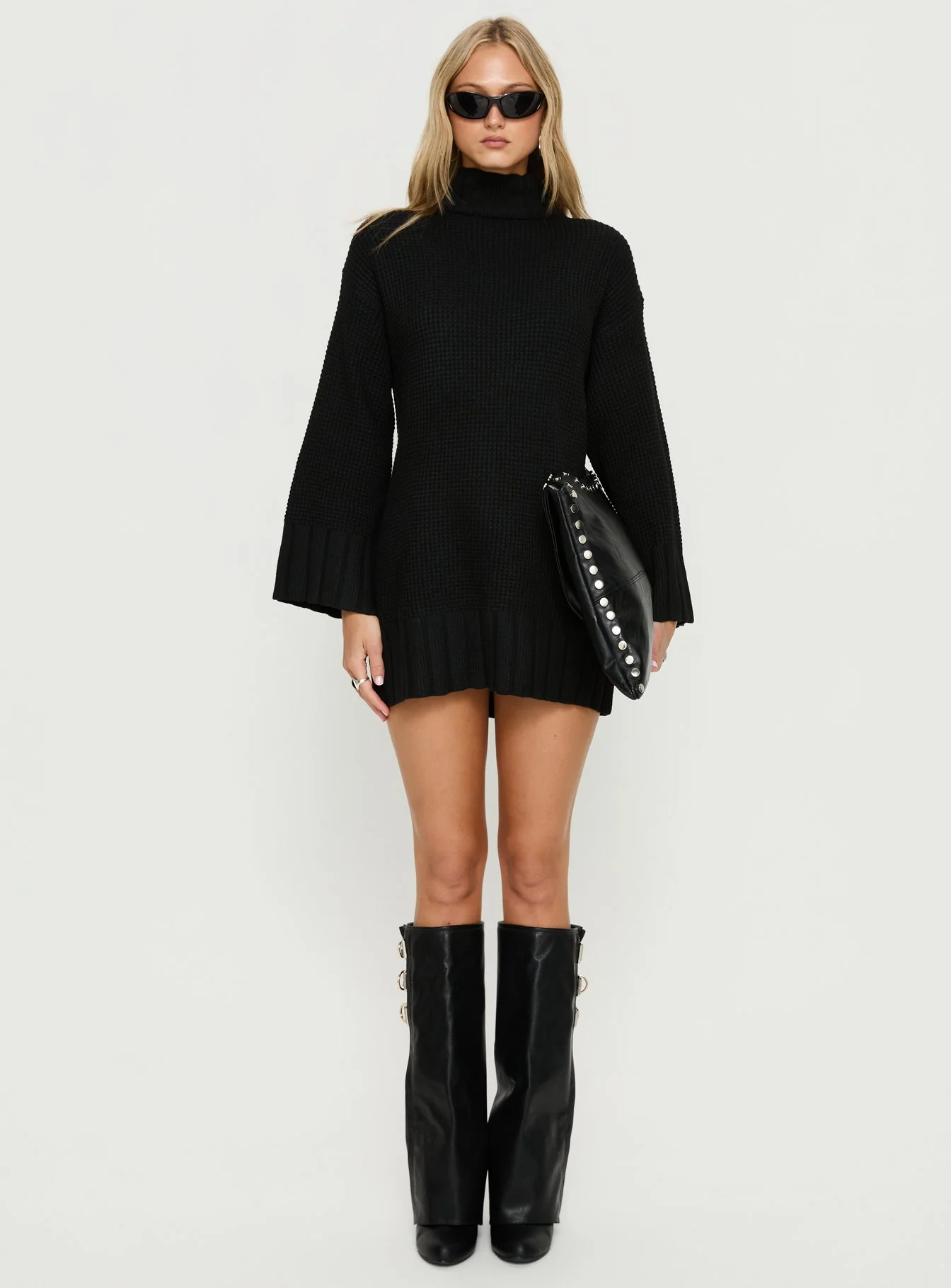 Tarin Long Sleeve Knit Mini Dress Black