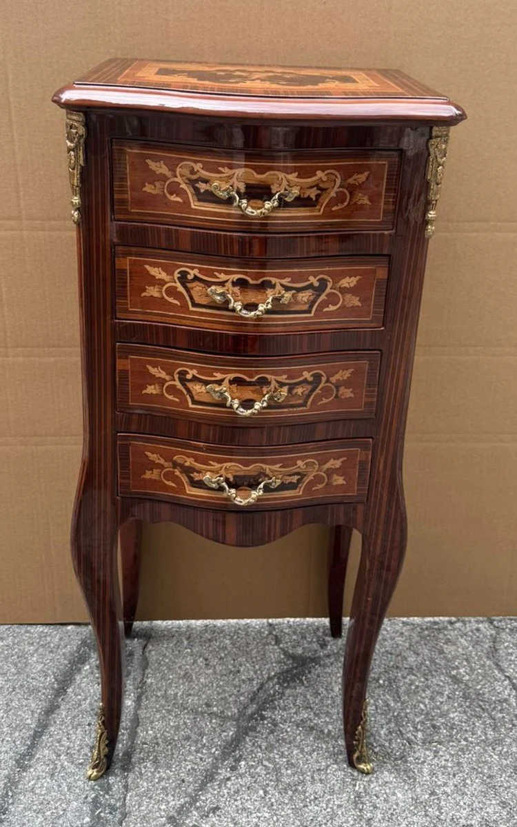 Baroque chest of drawers with 4 drawers brown inlay / brass H. 80 cm