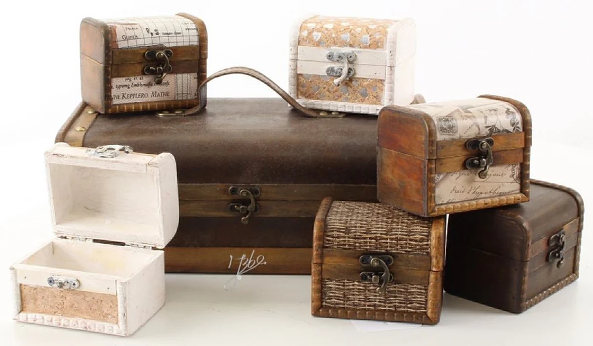Art Deco wooden jewelry boxes set of 7 brown / multicolored - decorative chests