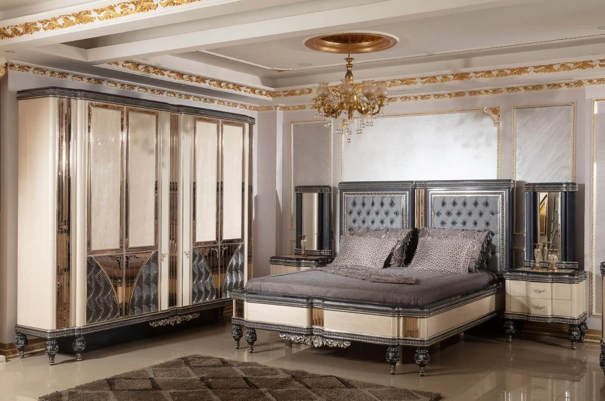 Luxury baroque night dresser beige / black / gold - magnificent baroque style bedside table with 2 drawers - luxury bedroom furniture in baroque style - baroque furniture - baroque interior