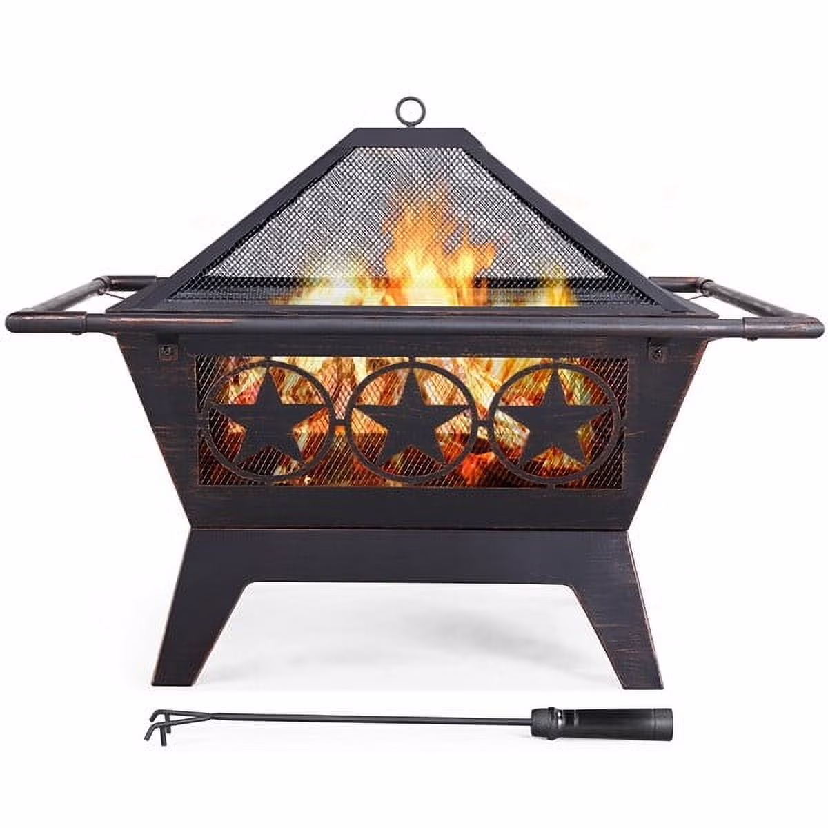 ETHFRF32 inch oversized square outdoor woodenbrazierwithhightemperatureresistance and thick steel plate material, equipped with splash proof mesh cover and barbecue grill set