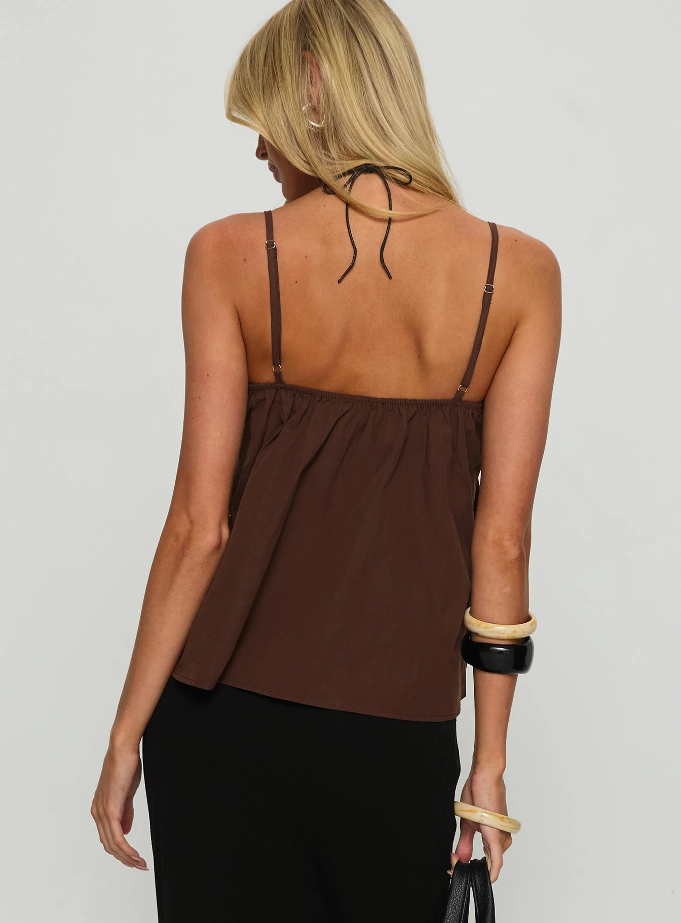 Janeesa Frill Lace Detail Cami Top Brown