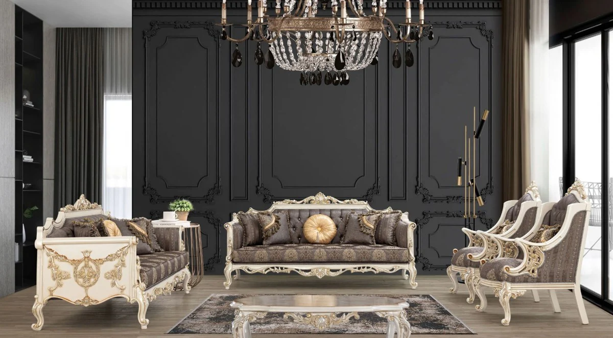 Luxury baroque coffee table brown / white / gold / silver - handmade solid wood living room table in baroque style - baroque furniture - noble & magnificent