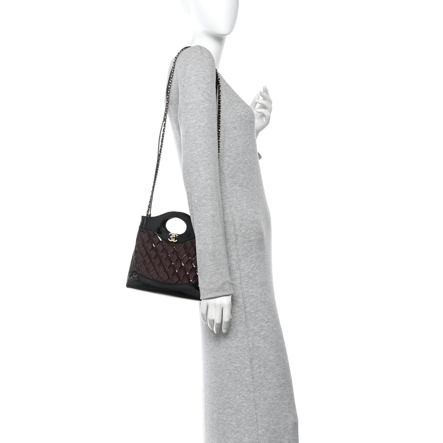Patent Calfskin Quilted Mini 31 Shopping Bag Burgundy Black