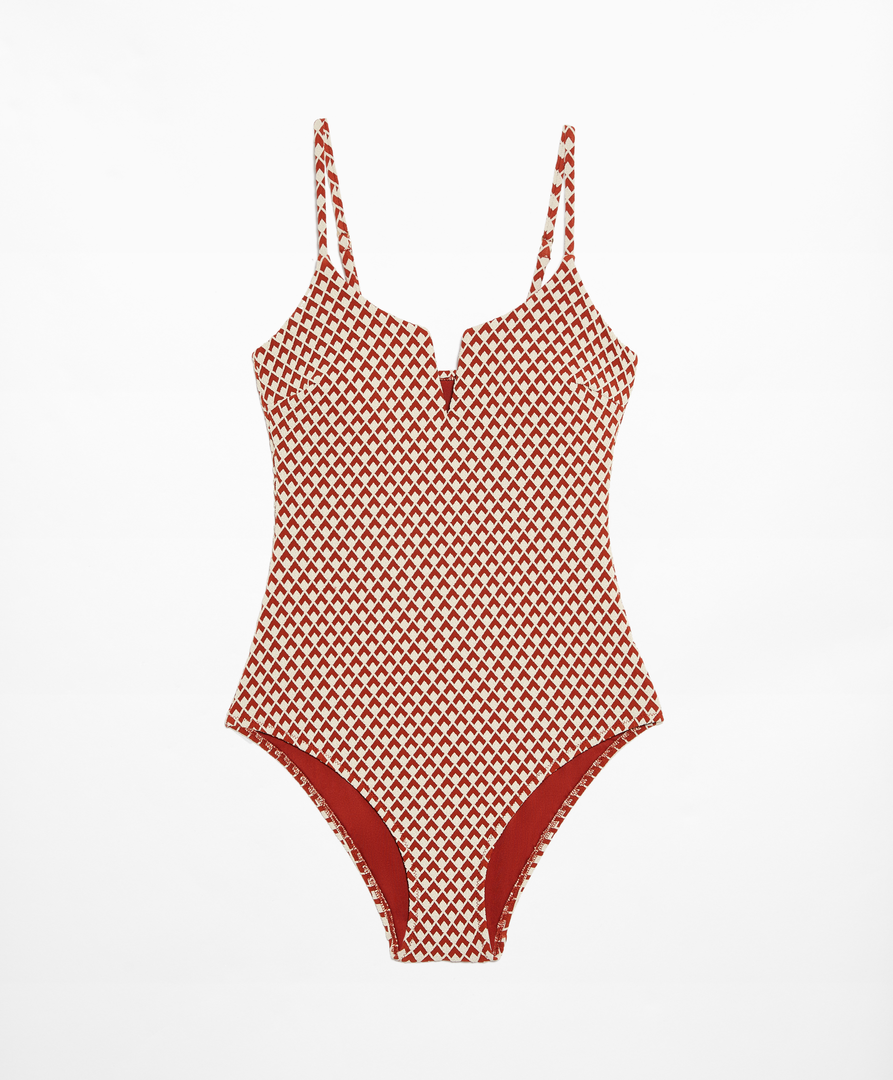 OYSHO Geometric jacquard V-notch neckline swimsuit