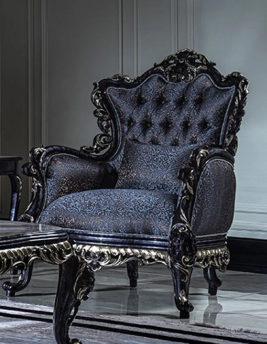 Luxury baroque living room set white / blue / gold - 2 sofas & 2 armchairs & 1 coffee table - magnificent living room furniture in baroque style