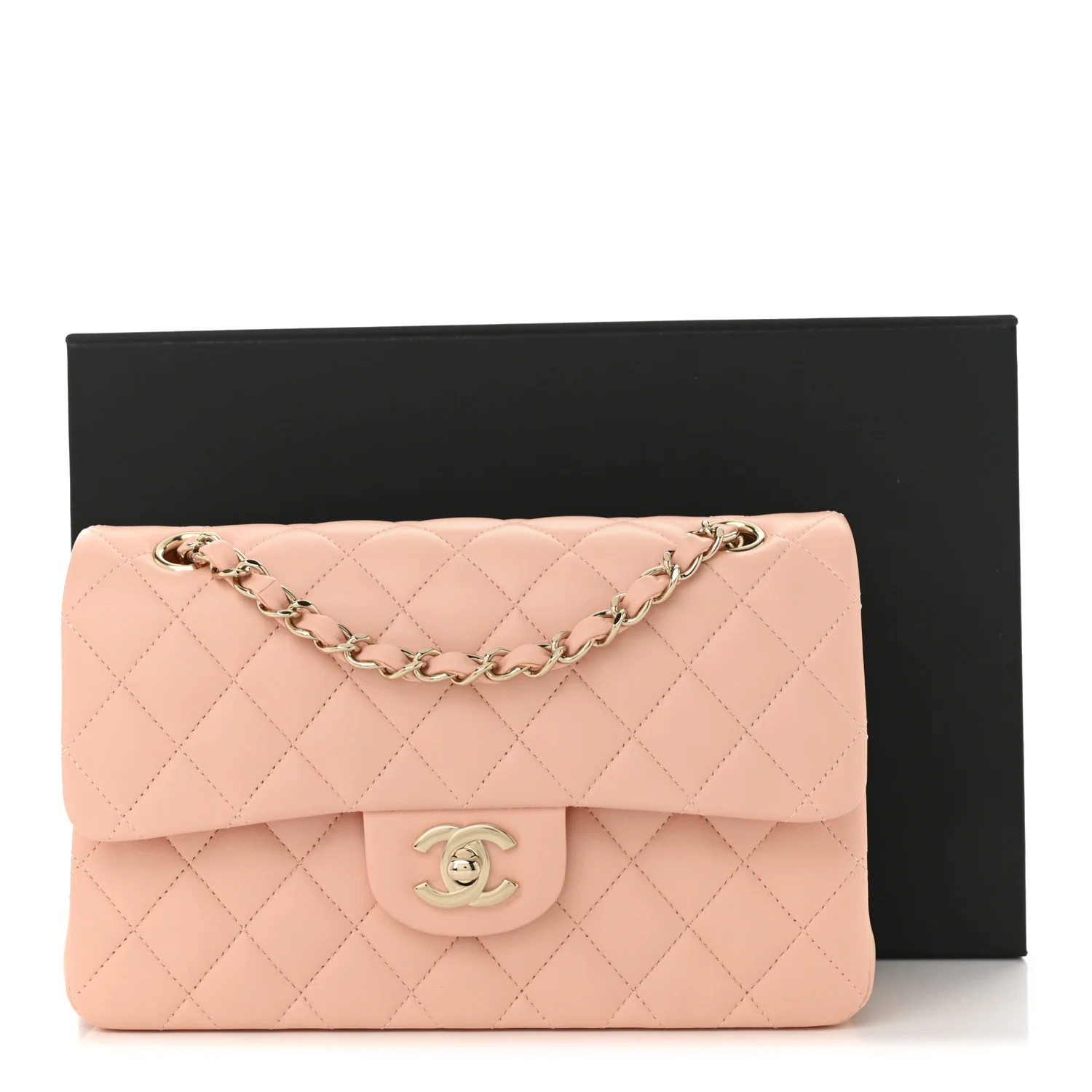 Lambskin Quilted Small Double Flap Light Orange - Top Club
