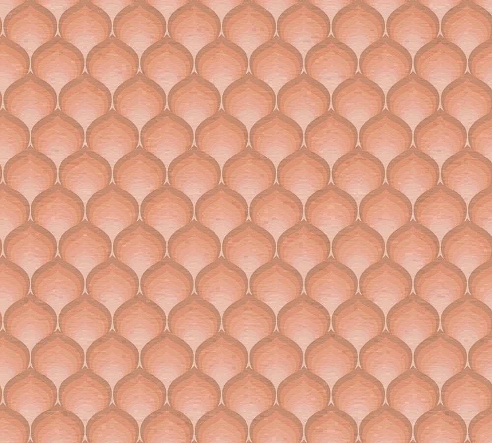 Retro vliesbehang met schubbenpatroon in warme kleuren – oranje, rood, roze #1
