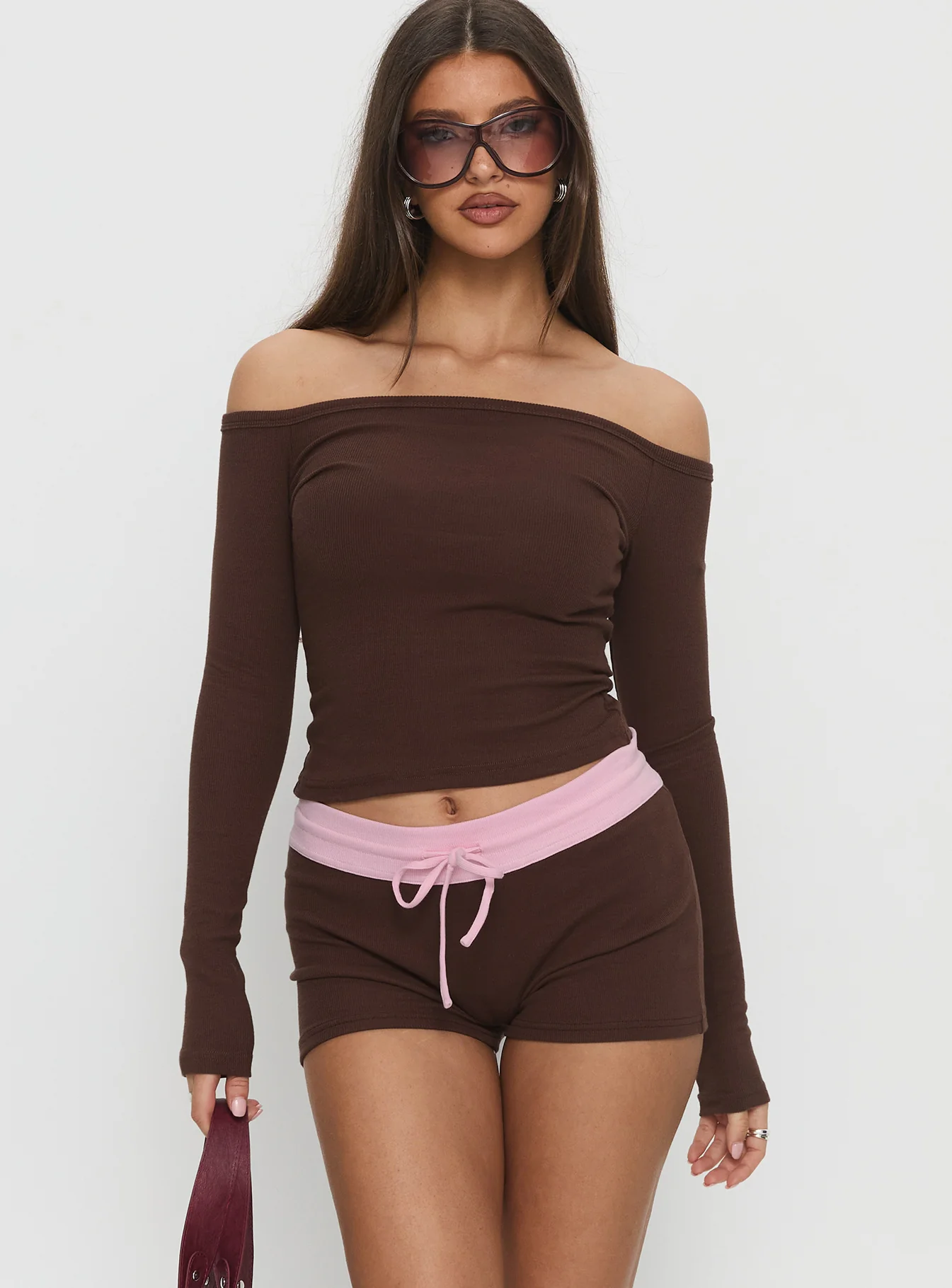 Baseline Rib Micro Shorts Brown / Pink