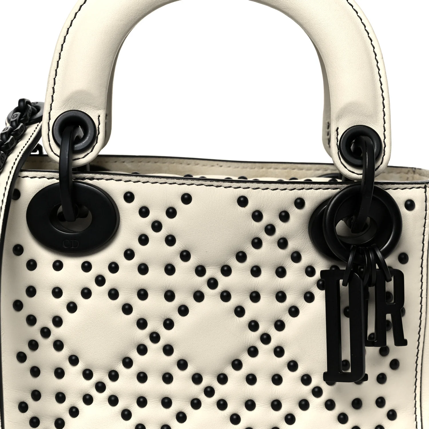 Ultra Matte Calfskin Studded Mini Supple Lady Dior White Black - Top Club
