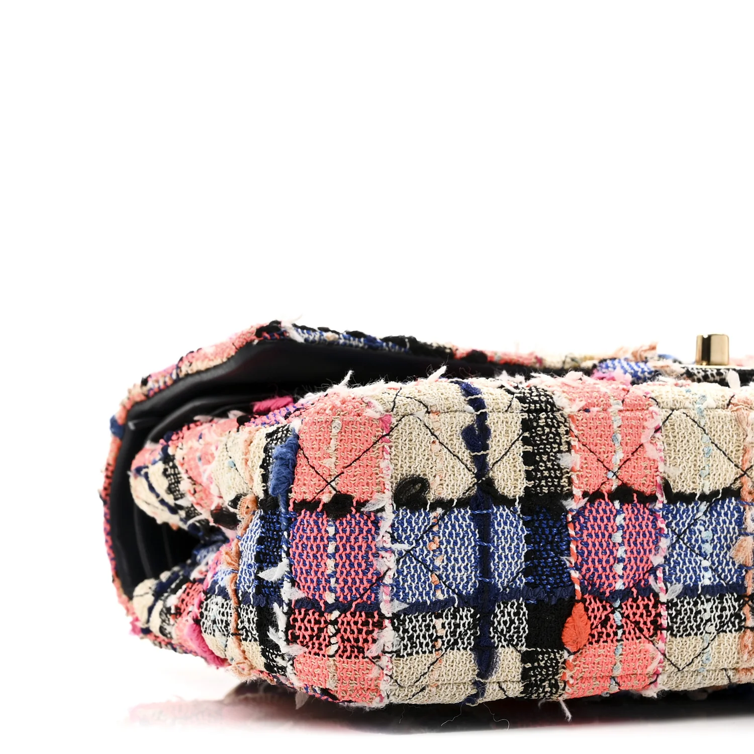 Tweed Quilted Medium Double Flap Blue Orange Yellow - Top Club