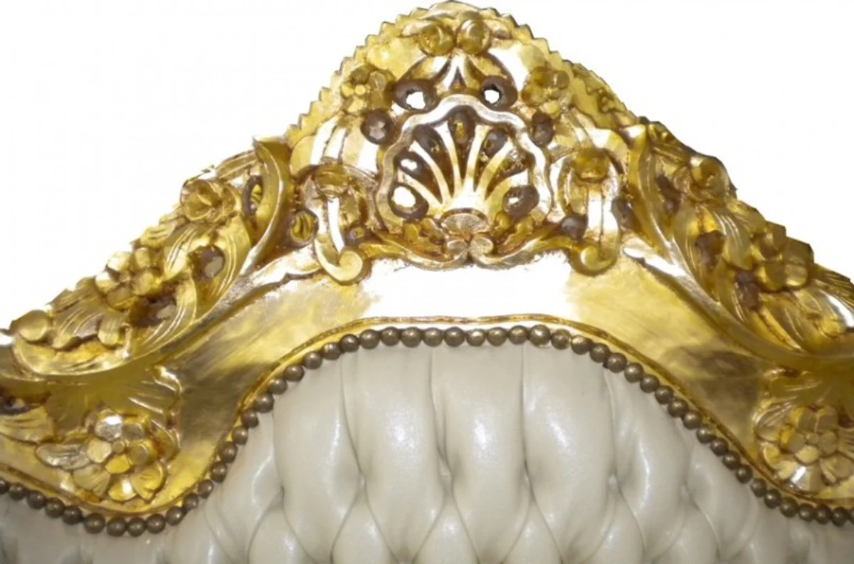 Barock Sofa Garnitur Master Creme/Gold Lederoptik