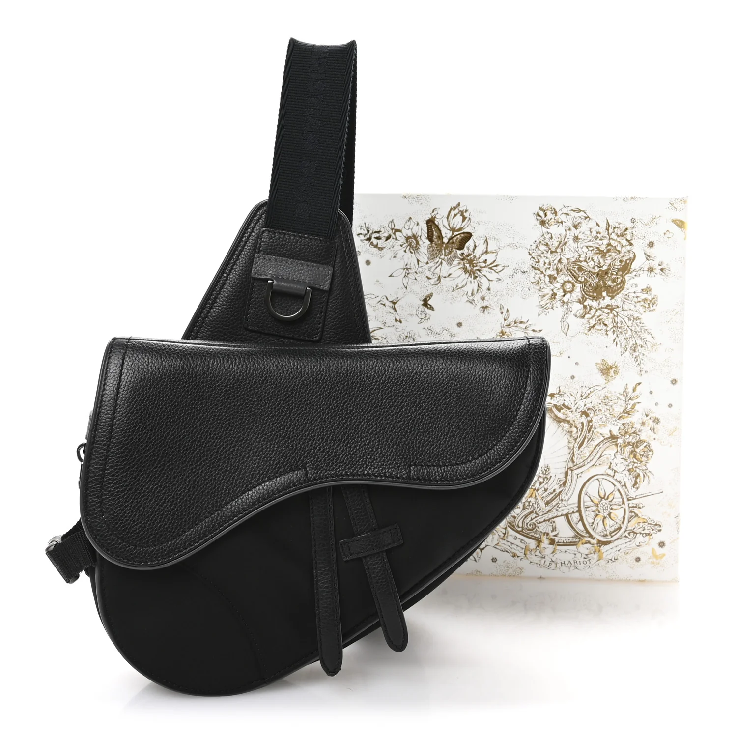 Nylon Grained Calfskin Saddle Bag Black Multicolor - Top Club