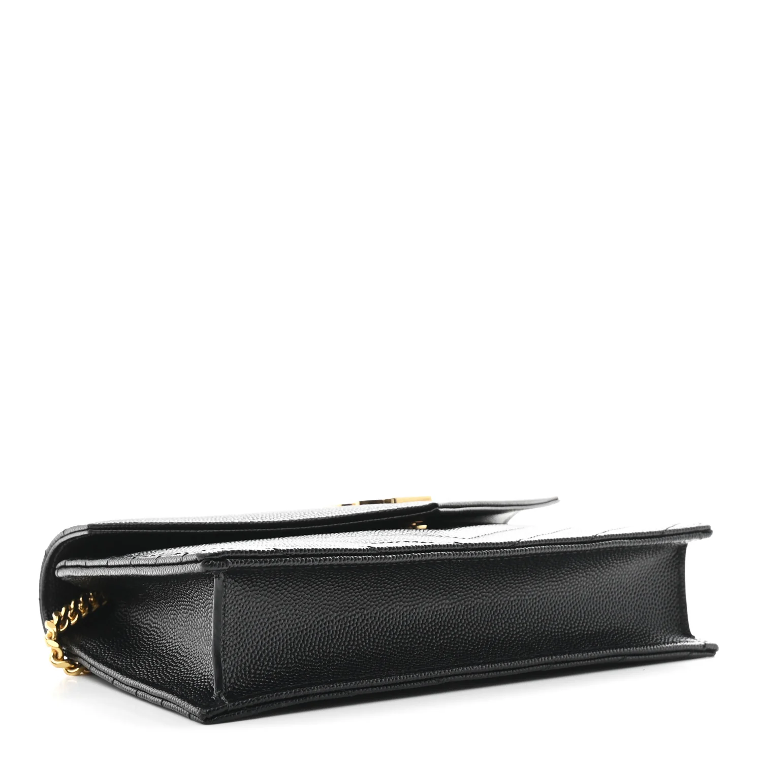Grain De Poudre Matelasse Chevron Monogram Envelope Chain Wallet Black - Top Club