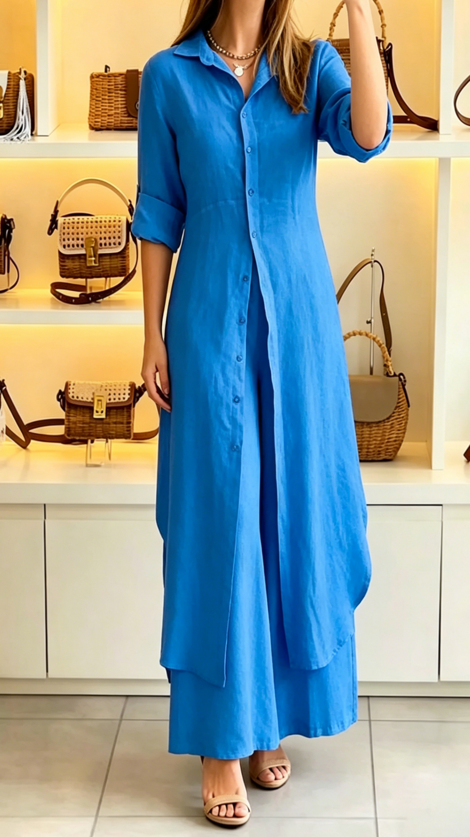 Women's Casual Two-Piece Set: Long Collared Top and Trousers - Nordfashionstorm - Women's Clothing, Fashion for You - Nordfashionstorm.com