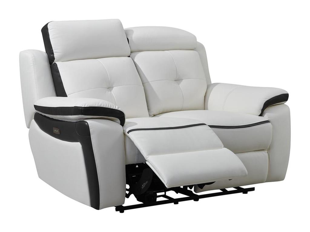 Sofá reclinable eléctrico doble - cuero blanco y gris