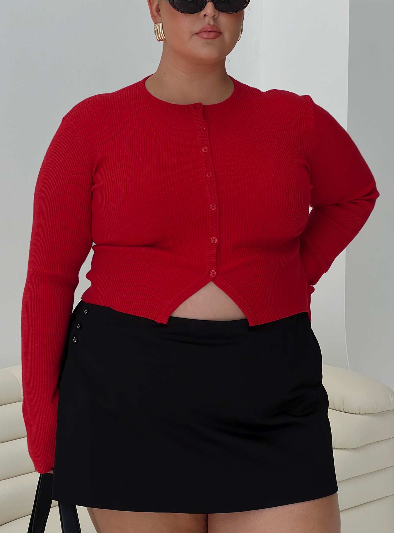 Suzu Long Sleeve Knit Top Red Curve