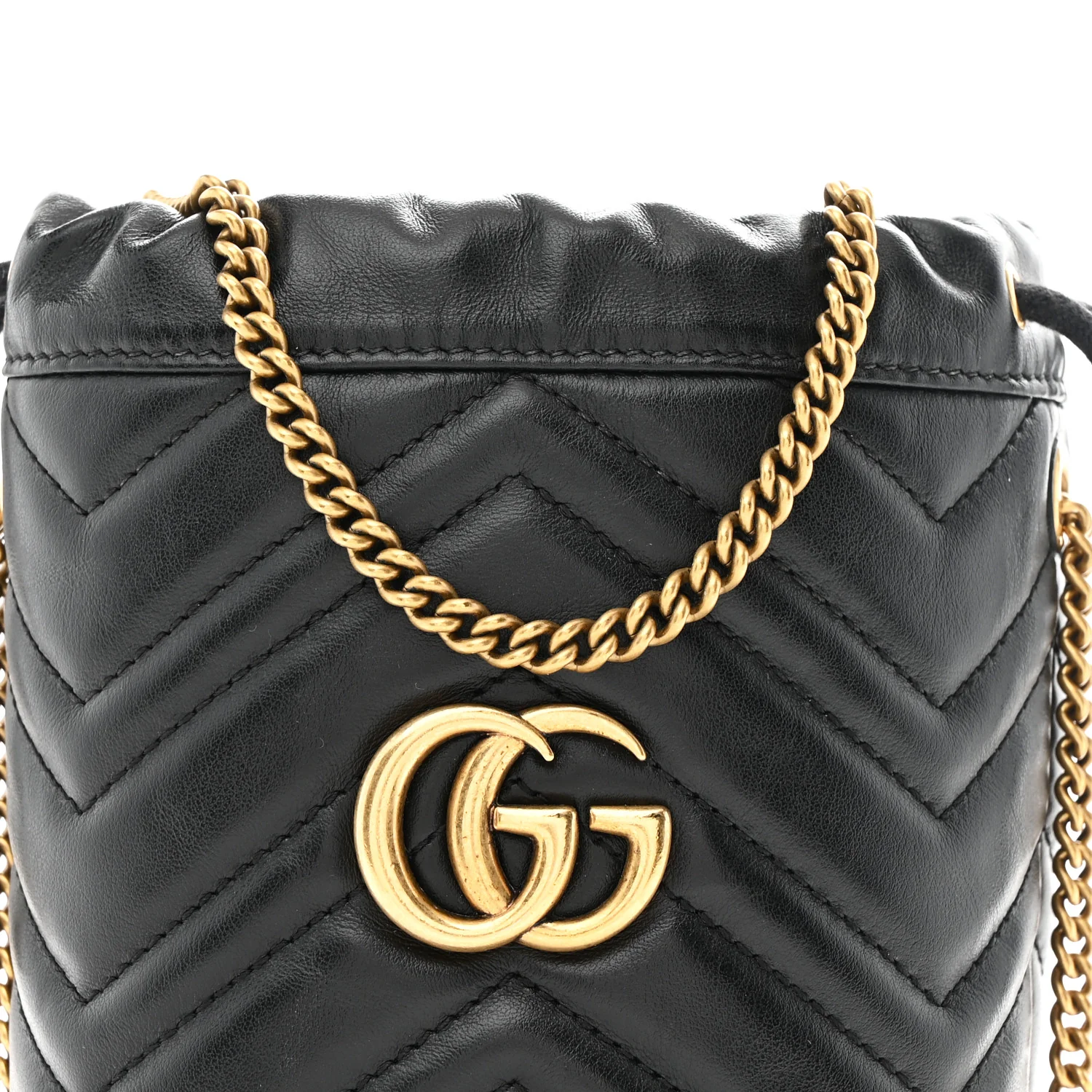 Calfskin Matelasse Mini GG Marmont 2.0 Bucket Bag Black - Top Club