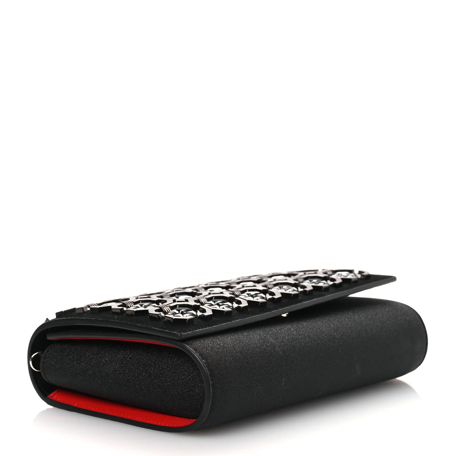 Suede Glitter Calfskin Embellished Paloma Clutch Black - Top Club